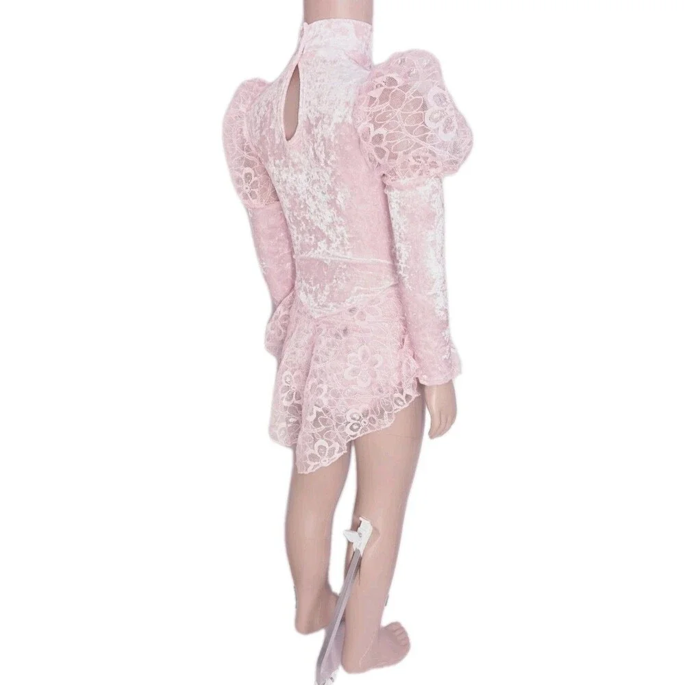 Gilda Marx VTG High Neck Velvet Lace Keyhole Pink Leotard Skate Dress Girls 8/10 - Picture 6 of 16